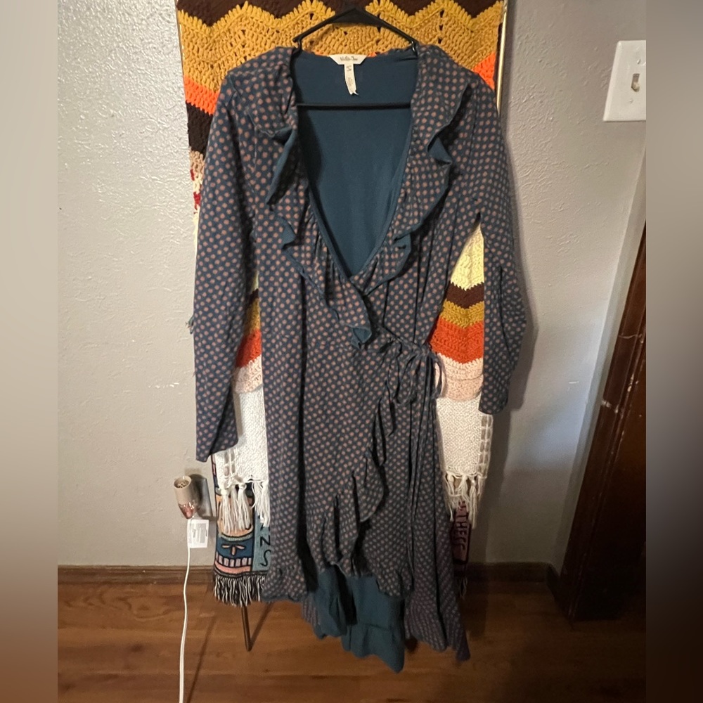NWOT Matilda Jane Teal Reunion wrap around wrap dress long sleeve hi-low